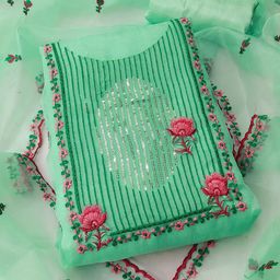 HERE&NOW Floral Embellished Sequinned Organza Unstitched Dress Material-image-49