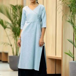 Libas Blue Cotton Embroidered Angrakha Kurta-picture-27