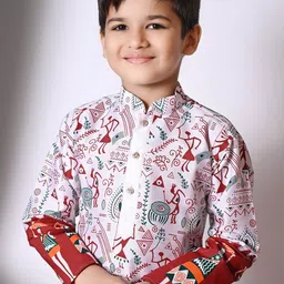 NFC CREATION Boys Ethnic Motifs Printed Regular Dupion Silk Kurta with Dhoti Pants image 2