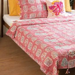 Palash Pure Cotton Red Double Bedcover-image-28