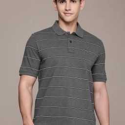 Burnt Umber Dark Grey Regular Fit Striped Polo T-Shirt-image-45
