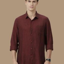 Linen Club Maroon Linen Contemporary Fit Texture Shirt-image-46