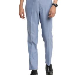 Turtle Light Blue blend Slim Fit Dobby Trousers-image-7