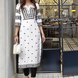 KALINI Floral Embroidered Notch Neck Straight Kurta-image-51