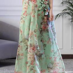 NEUDIS Light Green Floral Print Maxi Lehenga Skirt-picture-17