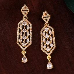 Estele Gold-Plated CZ Sparkling Design Dangler Earrings-28