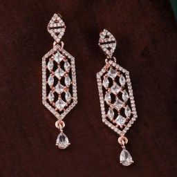 Estele Rose Gold-Plated CZ Shimmering Design Dangler Earrings-1