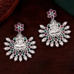 Estele Rhodium-Plated CZ Traditional Lakshmi Devi Design Dangler Earrings-22