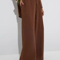 LOV by Westside Brown Crinkle-Textured High-Rise Cotton-Blend Pants-14