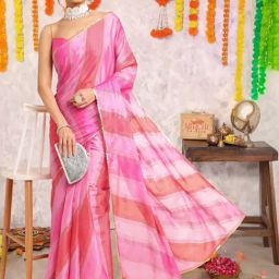 MIRCHI FASHION Pink Striped Saree With Unstitched Blouse-picture-24