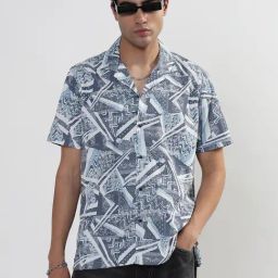 SHOWOFF Grey Relaxed Fit Abstract Shirt-image-18