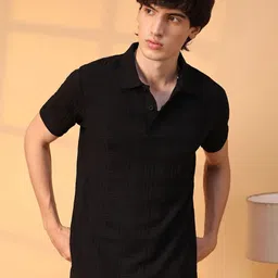 Campus Sutra Men Self Design Polo Collar Cotton T-Shirt-image-101
