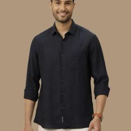 Linen Club Black Linen Contemporary Fit Shirt-image-134