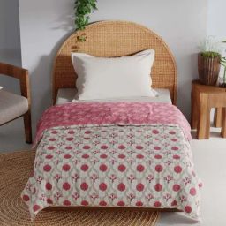BIANCA Mezzo White & Peach Cotton 140 TC 150 GSM Single Size Dohar-18
