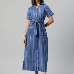 Cottinfab Blue Stripes Shirt Dress-image-63