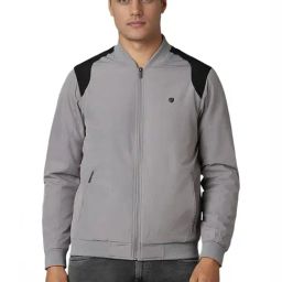 Louis Philippe Grey Regular Fit Colour Block Bomber Jacket-picture-22