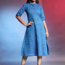 CHARUKRITI Blue Cotton Woven Pattern A Line Kurta-picture-25