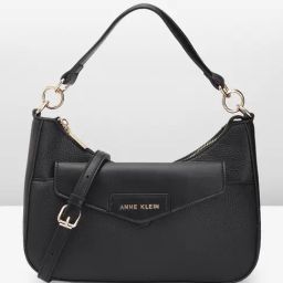 Anne Klein Black Solid Hobo Handbag with Pouch-picture-21