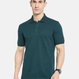 Octave Green Cotton Regular Fit Polo T-Shirt-image-10