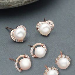 Zaveri Pearls Rose Gold Contemporary Cubic Zirconia Stud Earring for Women - Set of 3-picture-2
