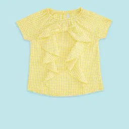 Pantaloons Junior Kids Yellow Cotton Chequered Top-picture-0