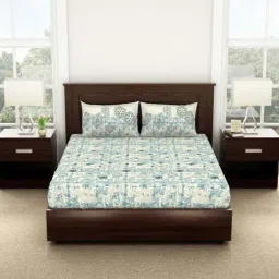 Spaces Navy Blue Cotton 144 TC Double Bed Sheet With Pillow Covers-image-61