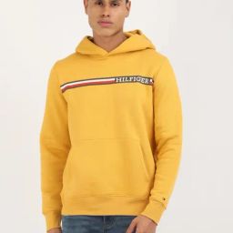 Tommy Hilfiger Yellow Cotton Regular Fit Logo Printed Hooded Sweatshirt-image-63