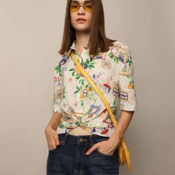 Only Off White & Green Cotton Printed Shirt-image-65