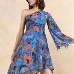 RAREISM Blue Cotton Blend Printed Long Sleeves Dress-picture-36