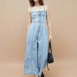 Ginger By Lifestyle Mid Blue Cotton Regular Fit Jumpsuit-picture-44