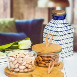 White Gold Transparent & Brown Glass Airtight Container With Bamboo Lid (0.24 L) in Tray - Set of 3-image-36