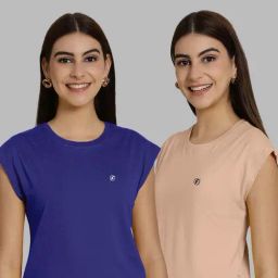 Friskers Blue & Beige Slim Fit Sports T-Shirts - Pack Of 2-image-61