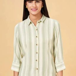 Honey by Pantaloons Sage Green Striped Shirt-picture-4