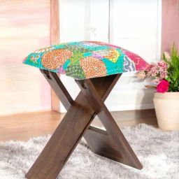 Ikiriya Dayton Sea Green Sheesham Wood Mid Century Stool in Provisional Teak Finish-picture-14