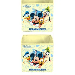 Kuber Industries Set of 2 Cream-Coloured & Blue Printed Foldable Storage Cubes with Handles-9