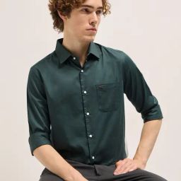 The Bear House Green Cotton Tailored Fit Solid Formal Shirt-image-13