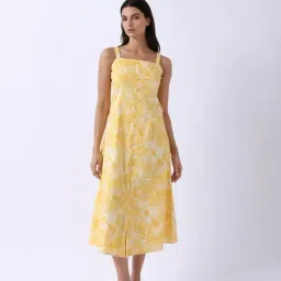 RAREISM Yellow Cotton Floral Dress-picture-47