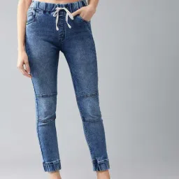 DOLCE CRUDO Blue Mid Rise Denim Joggers-picture-16