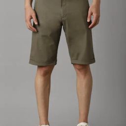 Louis Philippe Olive Cotton Slim Fit Shorts-picture-48