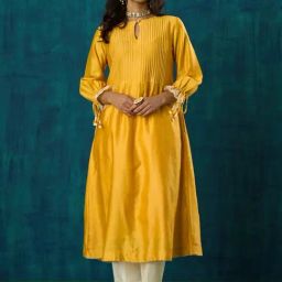 Mushio Mango Yellow Damini Flowy Chanderi Amrai Kurta-picture-25