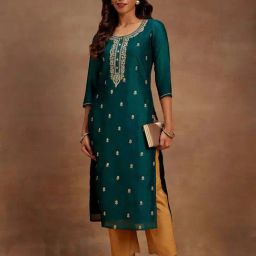 Libas Teal Blue Embroidered Straight Kurta-image-12