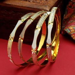 Zeneme Gold Plated Brass Daily Wear Golden & Silver Tone Bangles for Women Set of 4-15