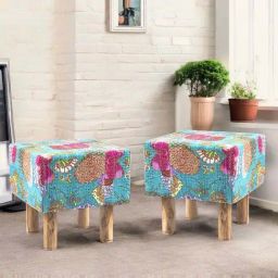 Ikiriya Verona Sea Green Wood Mid Century Ottomans in Teak Finish-image-93