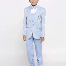 Kids Island Boys Green & White Jacquard Full Sleeves Suit Set-picture-25