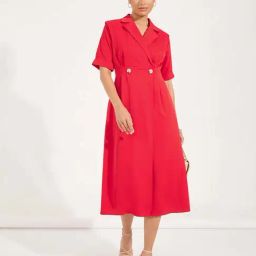 Styli Red Plain Dress-image-48