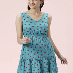 People by Pantaloons Aqua Blue Printed A-Line Dress-picture-33