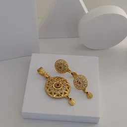V.K.PAYAL.JEWELLERY Gold-Plated Artificial Stones Studded Pendant and Earrings-picture-29