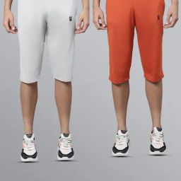 Vimal Jonney Light Grey & Orange Regular Fit Lounge Capris- Pack of 2-image-11