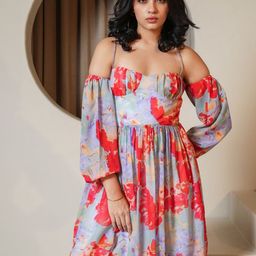 PURVAJA Women Printed Off-Shoulder Puff Sleeve Fit & Flare Dress-image-66