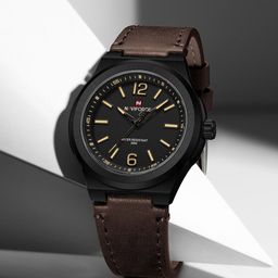 Naviforce Men Brass Dial & Leather Straps Analogue Watch NF9233 BYDBN-39